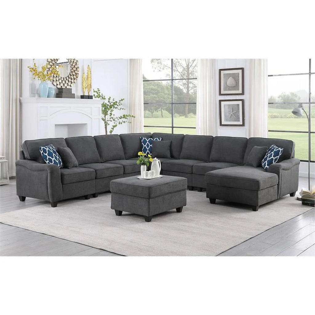 Dark Gray Woven Fabric 8Pc Modular Sectional Sofa with Ottoman G8393