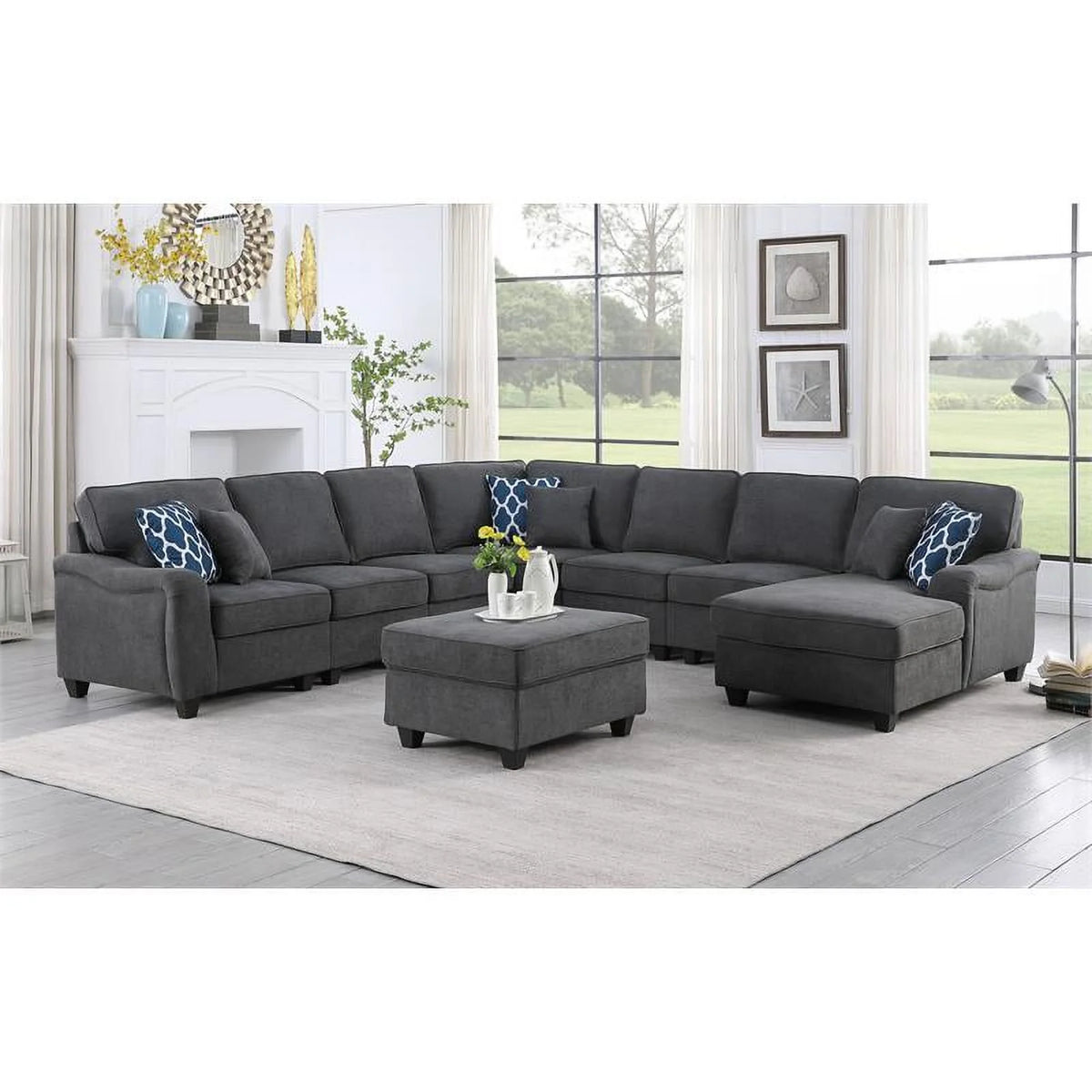 Dark Gray Woven Fabric 8Pc Modular Sectional Sofa with Ottoman G8393