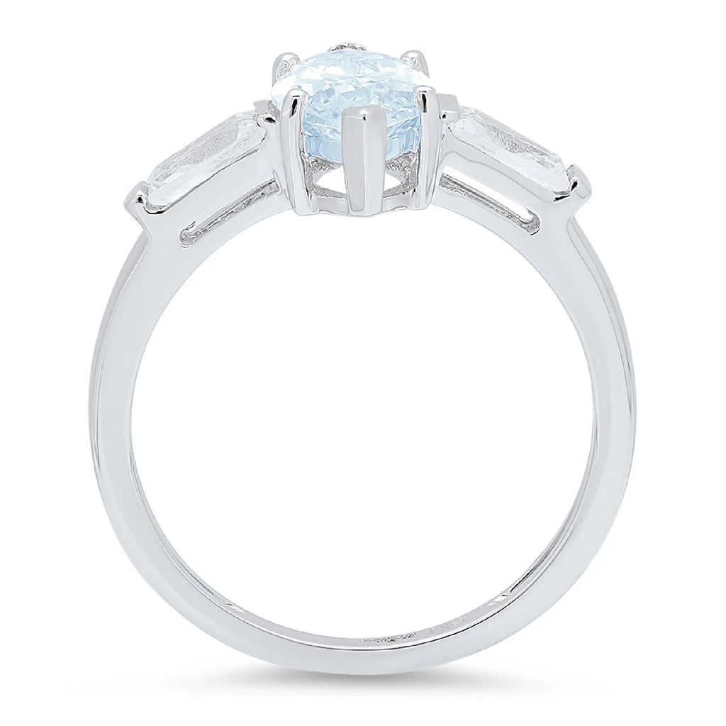Marquise Cut Blue Simulated Diamond 18k White Gold Three-Stone Ring Size 10 A6868