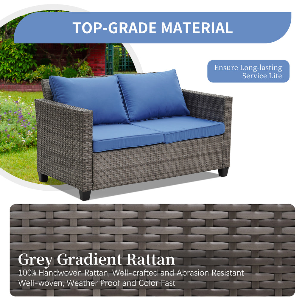 Navy Blue Wicker Rattan Loveseat H865