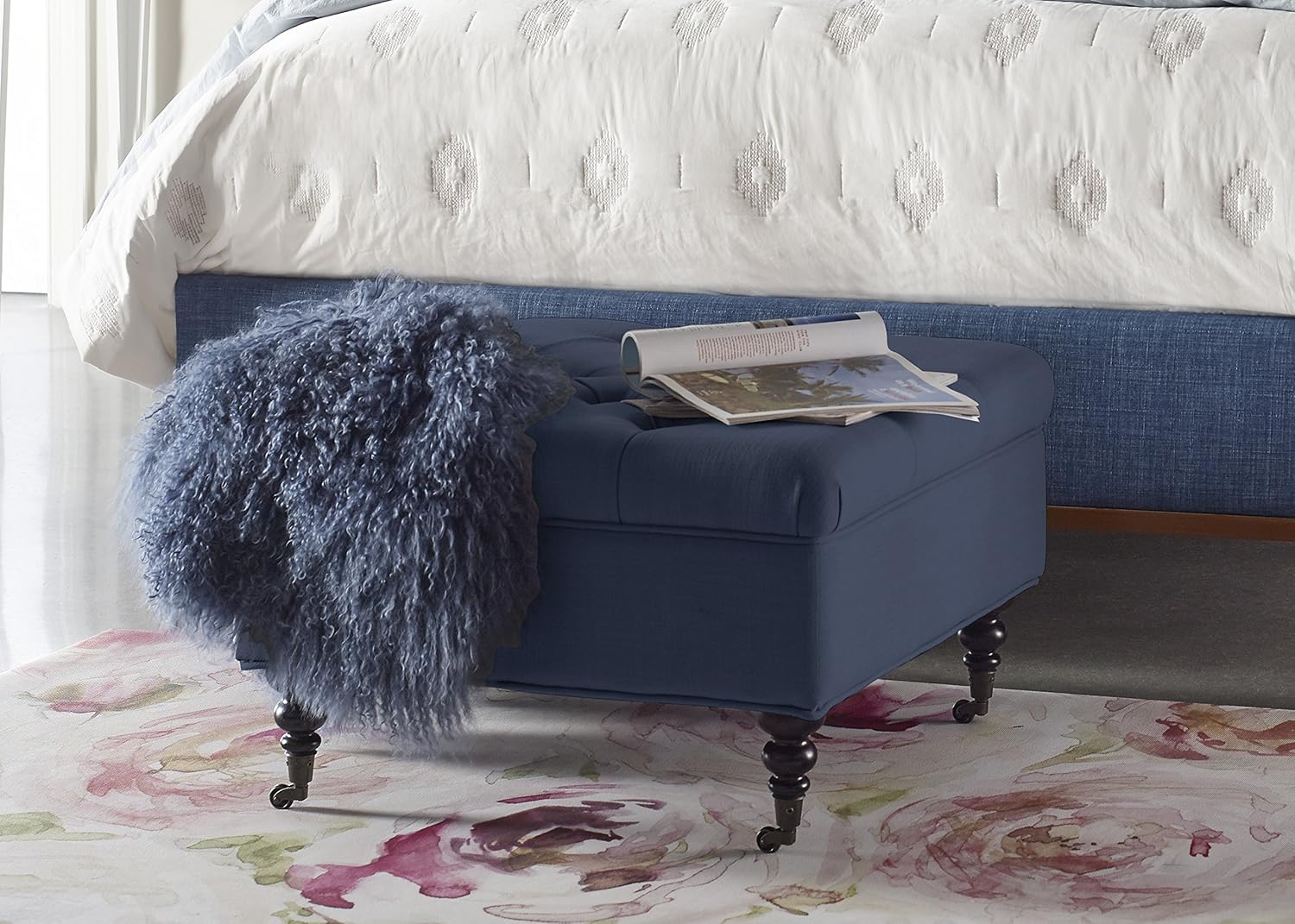 Cobalt Blue Tufted Ottoman with Storage and Casters G8037