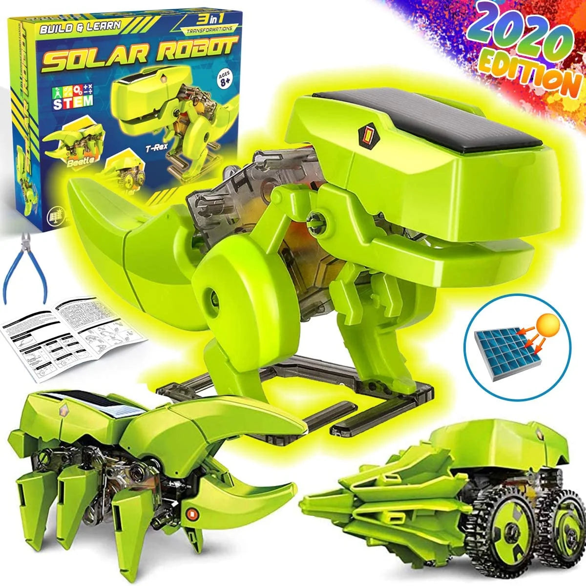 STEM Robot Building Educational Toy Science Kit 3 in 1 Solar Dinosaur Desk Robot H11393