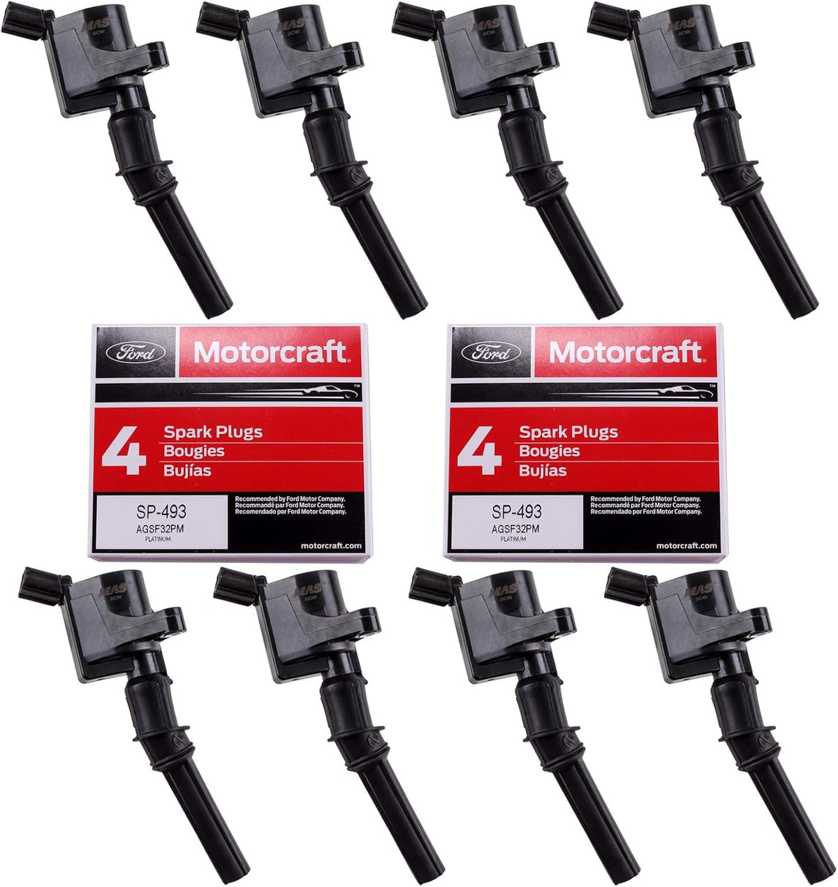 Set of 8 Ignition Coil and Motorcraft Spark Plug for Ford Lincoln Mercury 4.6L engines Pack of 2 E605212