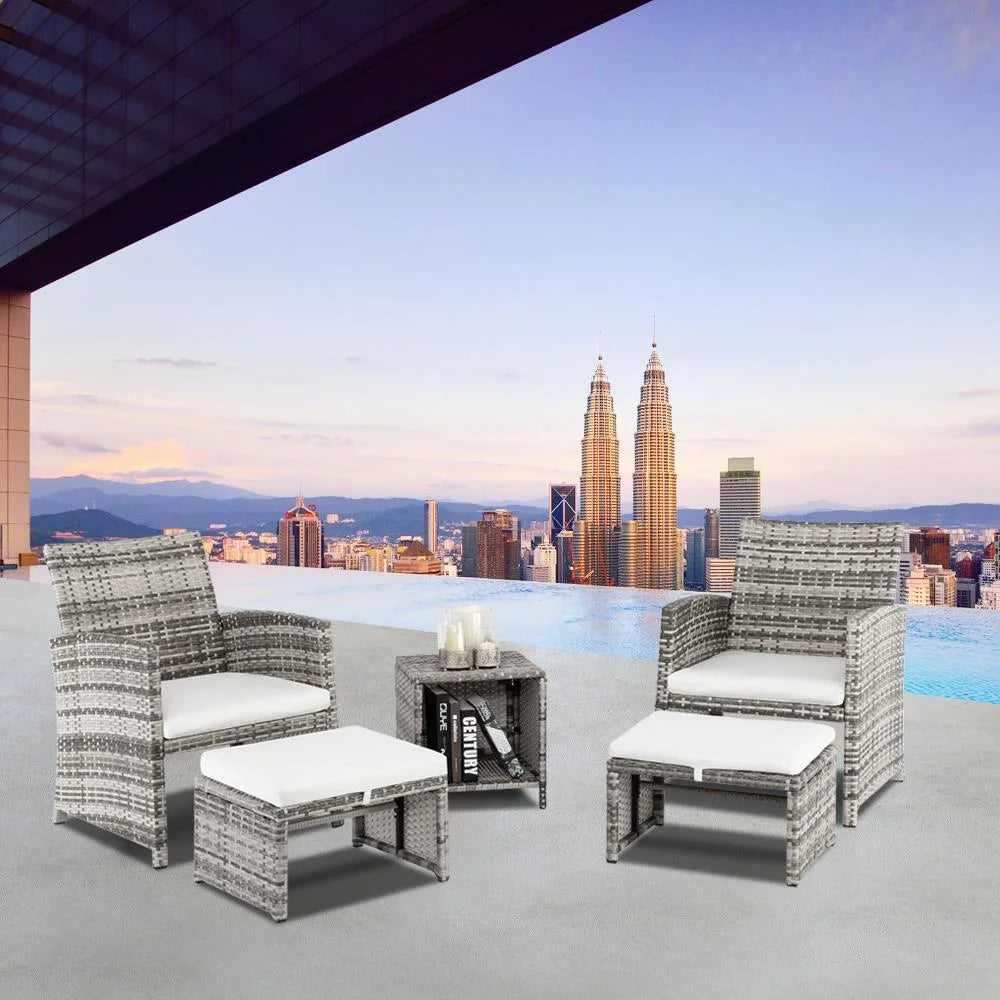 5 Piece Rattan Outdoor Patio Sofa Set with Ottomans F414