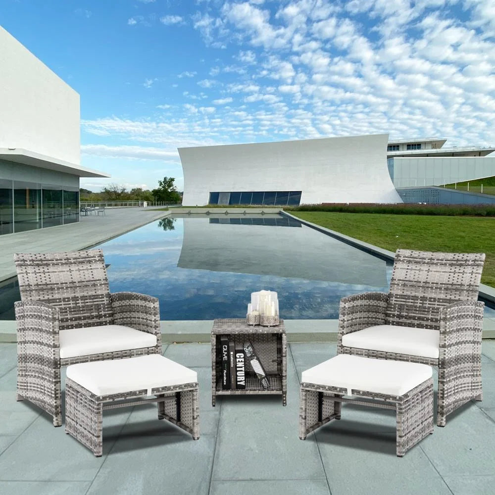 5 Piece Rattan Outdoor Patio Sofa Set with Ottomans F414