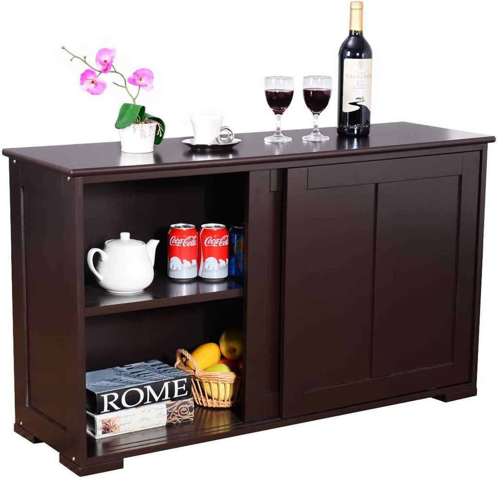 Antique Black Kitchen Storage Sideboard Cabinet with Sliding Door Panels Y8038