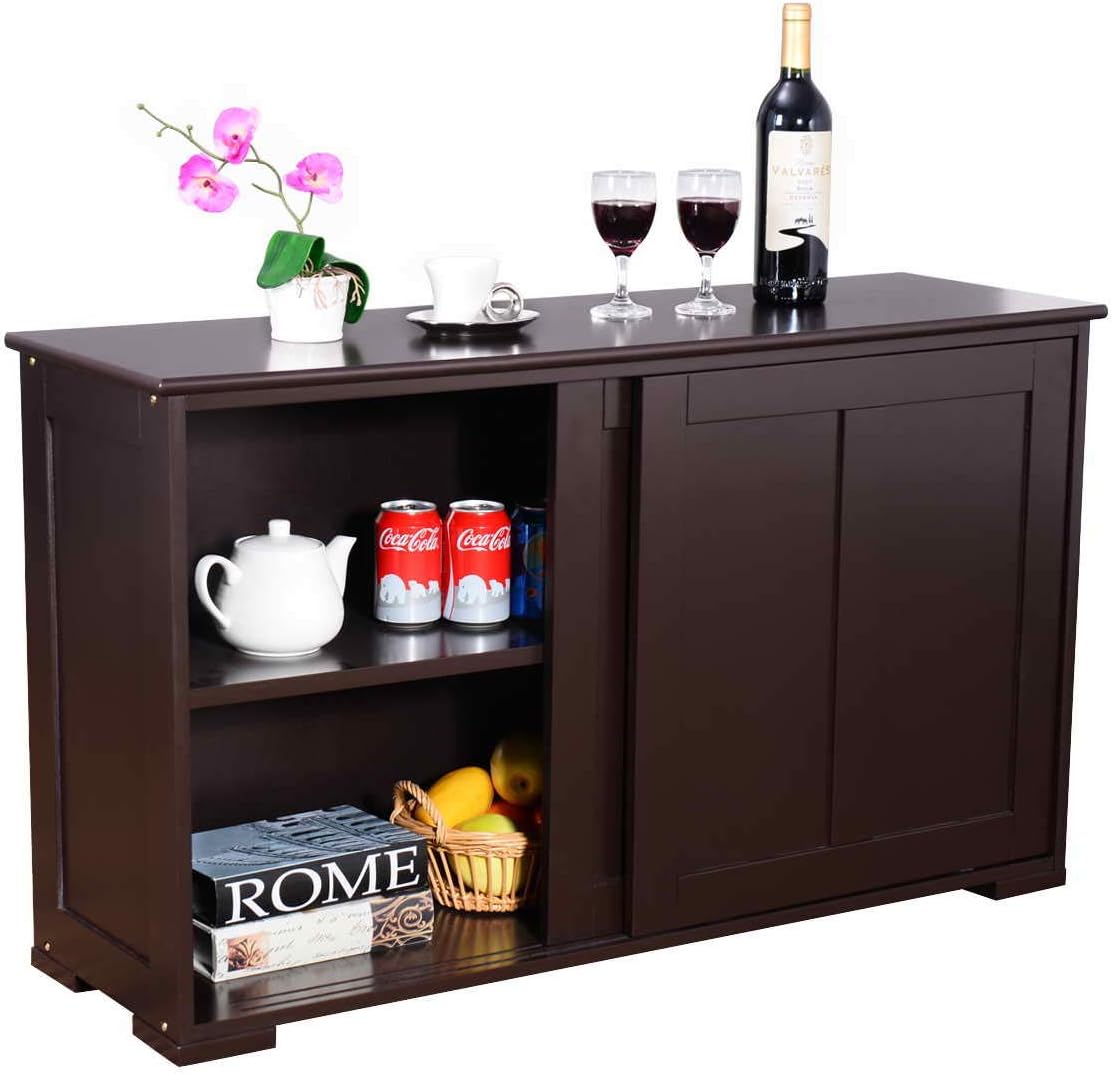 Antique Black Kitchen Storage Sideboard Cabinet with Sliding Door Panels Y8038