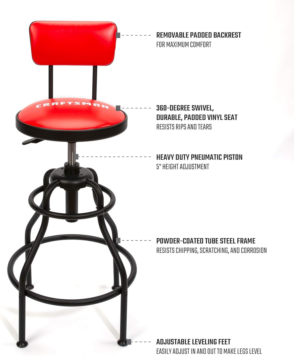 Adjustable Height Work Shop Stool with Padded Vinyl Seat Z9370