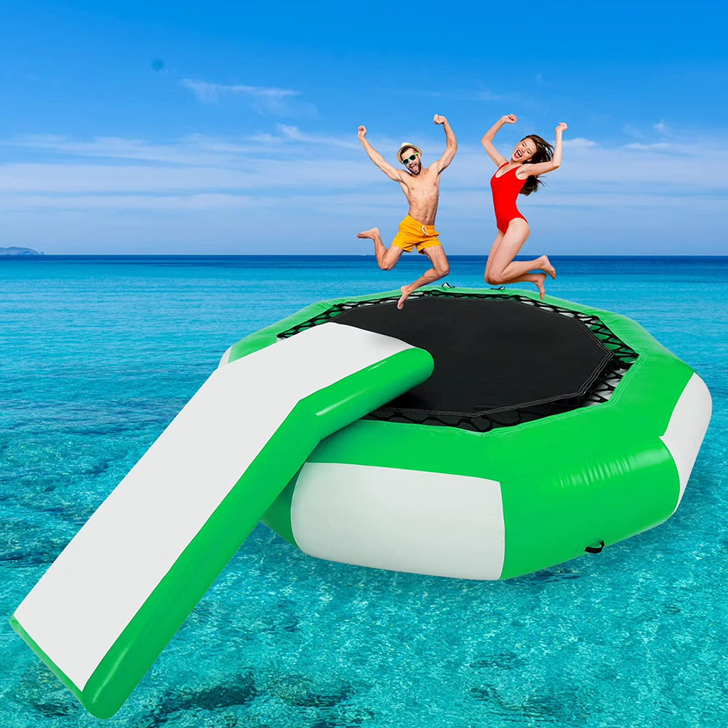 Inflatable Water Trampoline 10ft with Yellow Slide and 4-Step Ladder B37387
