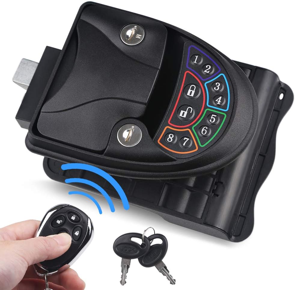 RV Keyless Entry Door Lock Handle Latch Zinc Alloy Wireless with Keypad Black Z7820