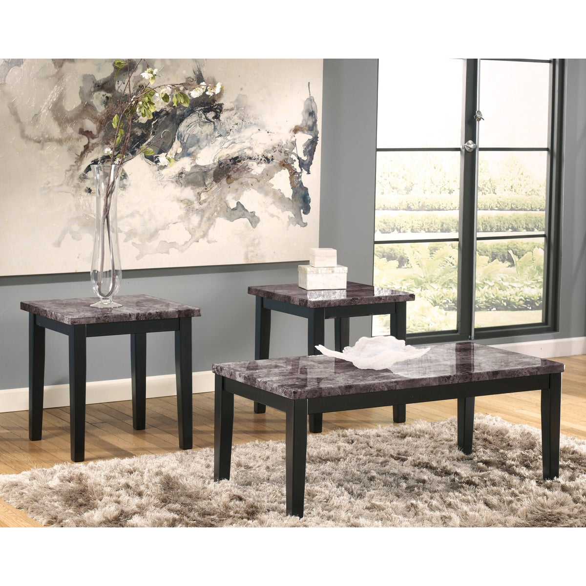 Black Faux Marble 3-Piece Occasional Table Set K5750
