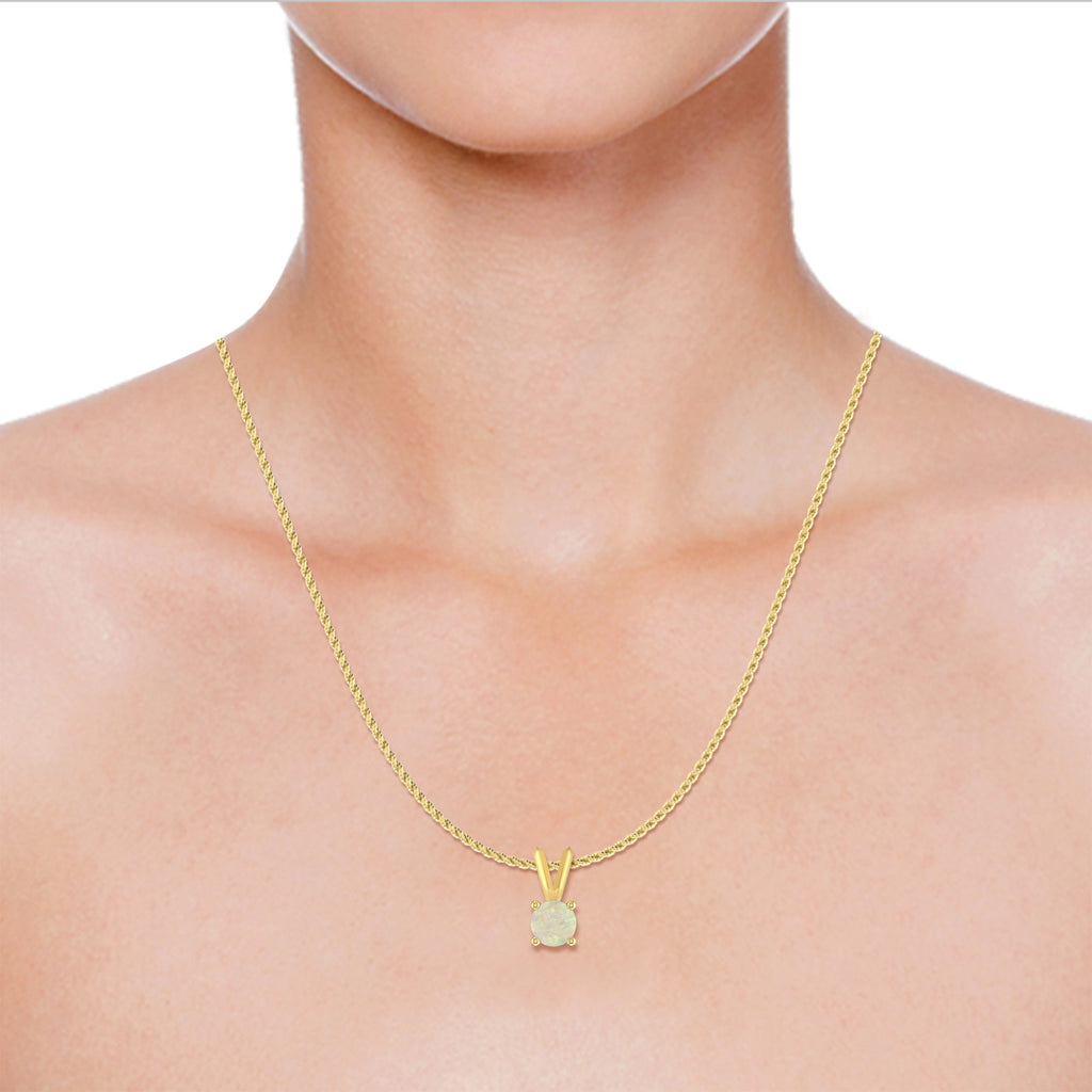 14K Yellow Gold Opal Solitaire Pendant Necklace O399