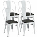 Set of 4 Metal Dining Side Chair Wood Seat Stackable Cafe Bistro G797531