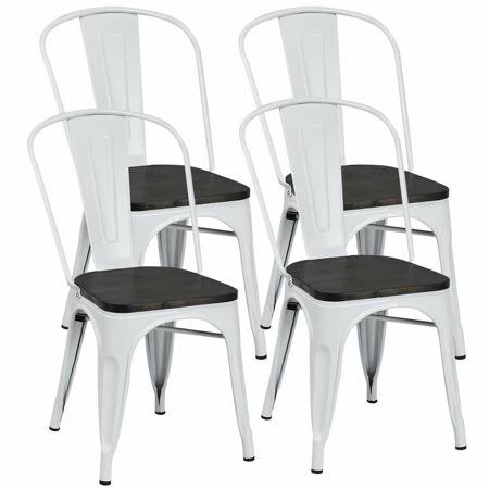 Set of 4 Metal Dining Side Chair Wood Seat Stackable Cafe Bistro G797531