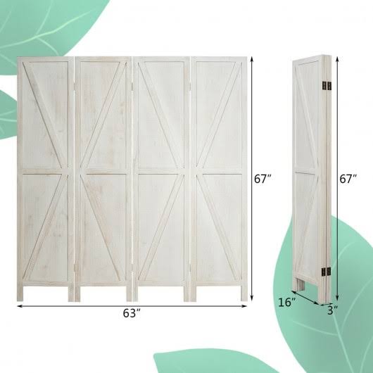 4 Panels Folding Wooden Room Divider White R926834