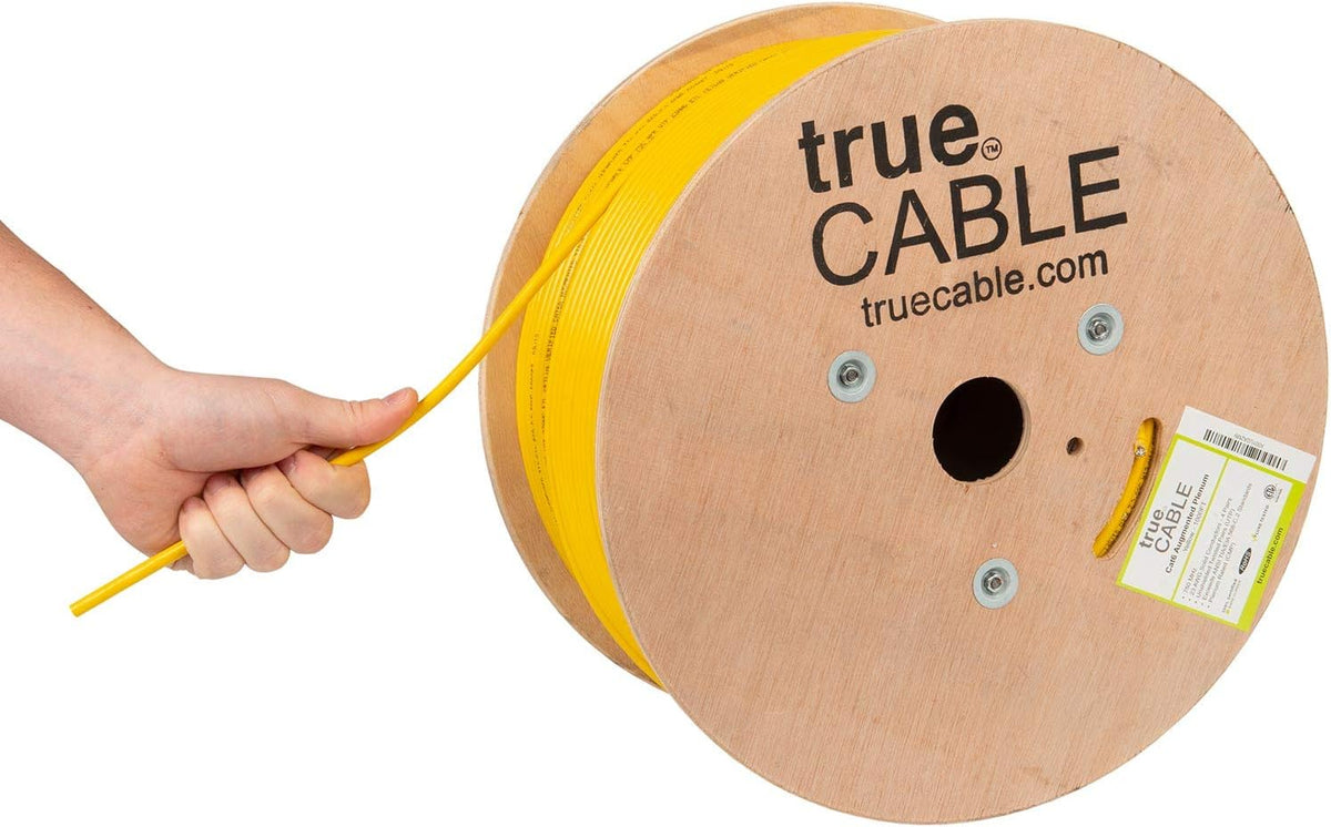 Cat6A Plenum 1000ft Yellow 23AWG 4 Pair Solid Bare Copper Bulk Ethernet Cable X69255