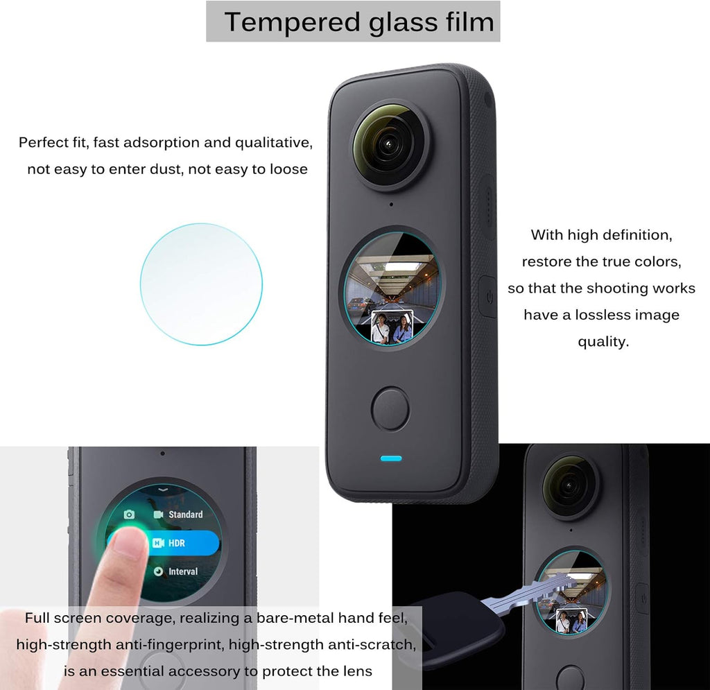 360 One X2 Protector Kit: Lens HD Tempered Glass Protective Film (2 Sets) + Silicone Protection Cover Pack of 2 C87754