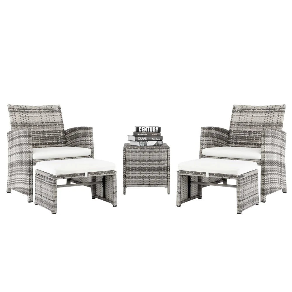 5 Piece Rattan Outdoor Patio Sofa Set with Ottomans F414