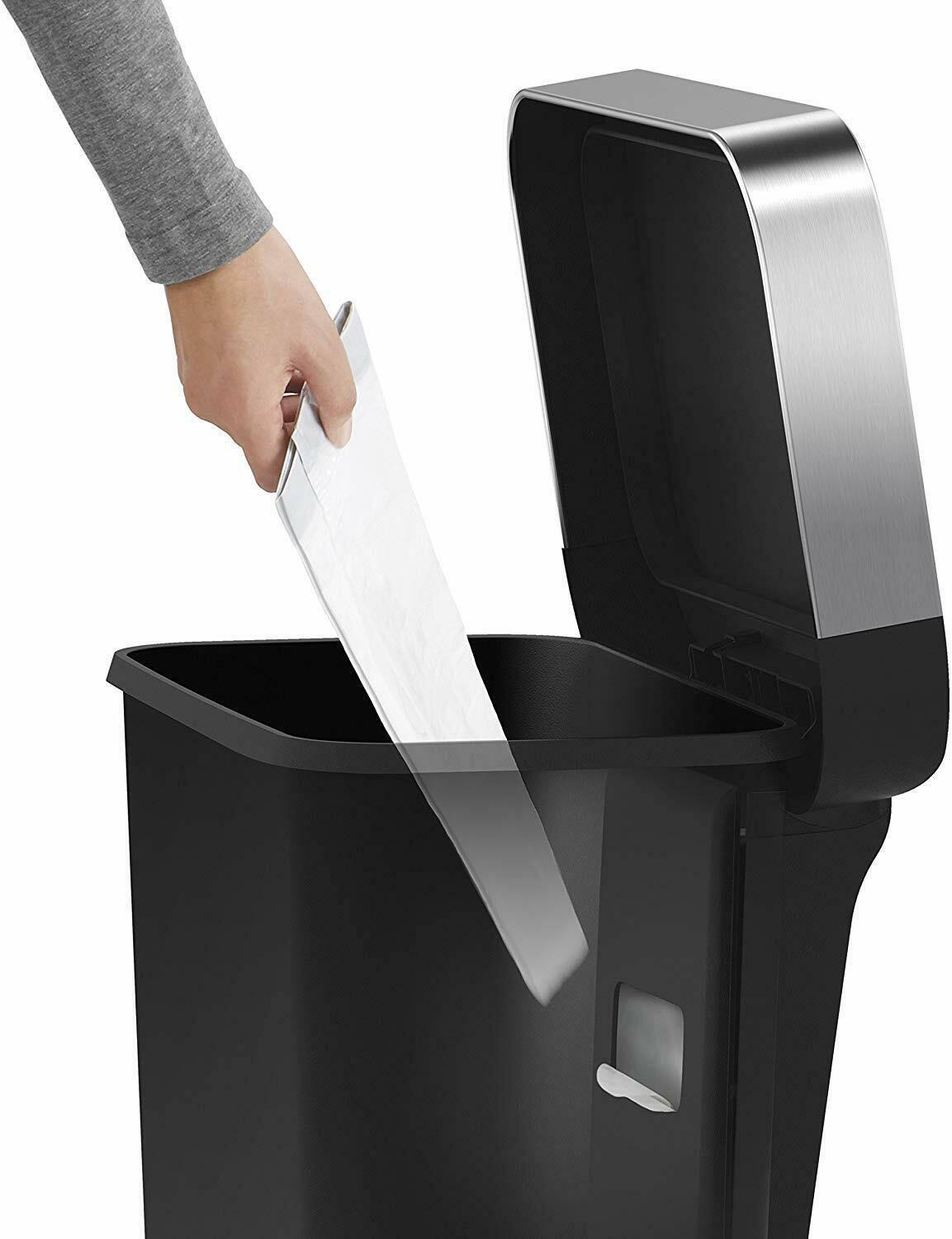 45 Litre Rectangular Step Trash Can Black Plastic N6898