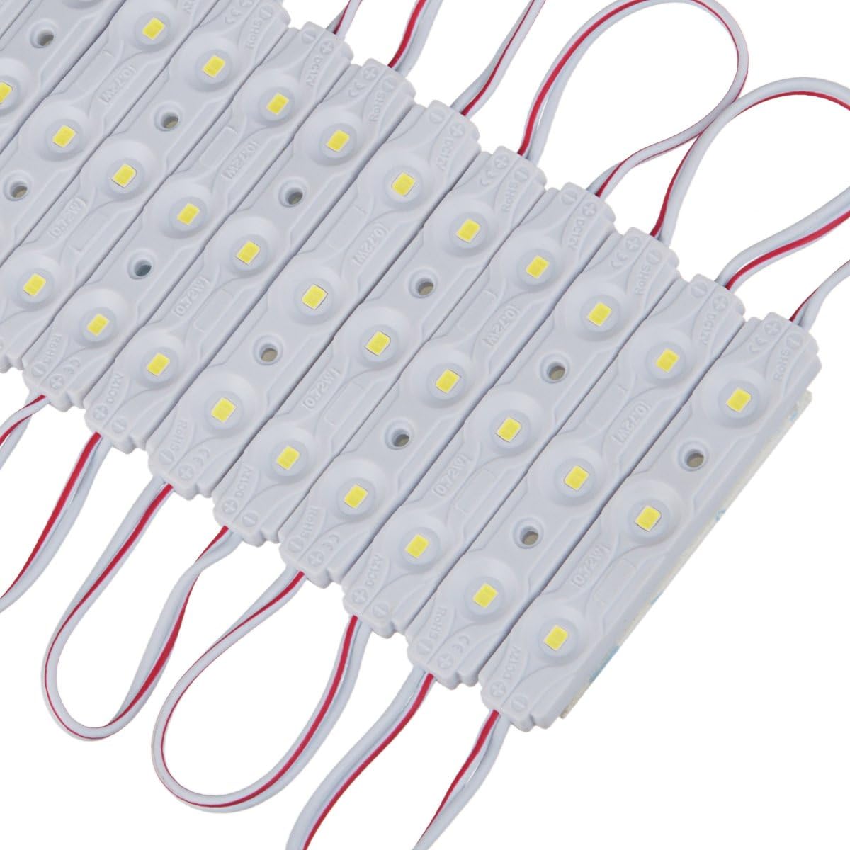 200pcs Daylight White 6500K 0.72W 12 Volt DC LED Module 2835 SMD 3 LEDs Waterproof with Tape Adhesive Backside Pack of 2 F4813