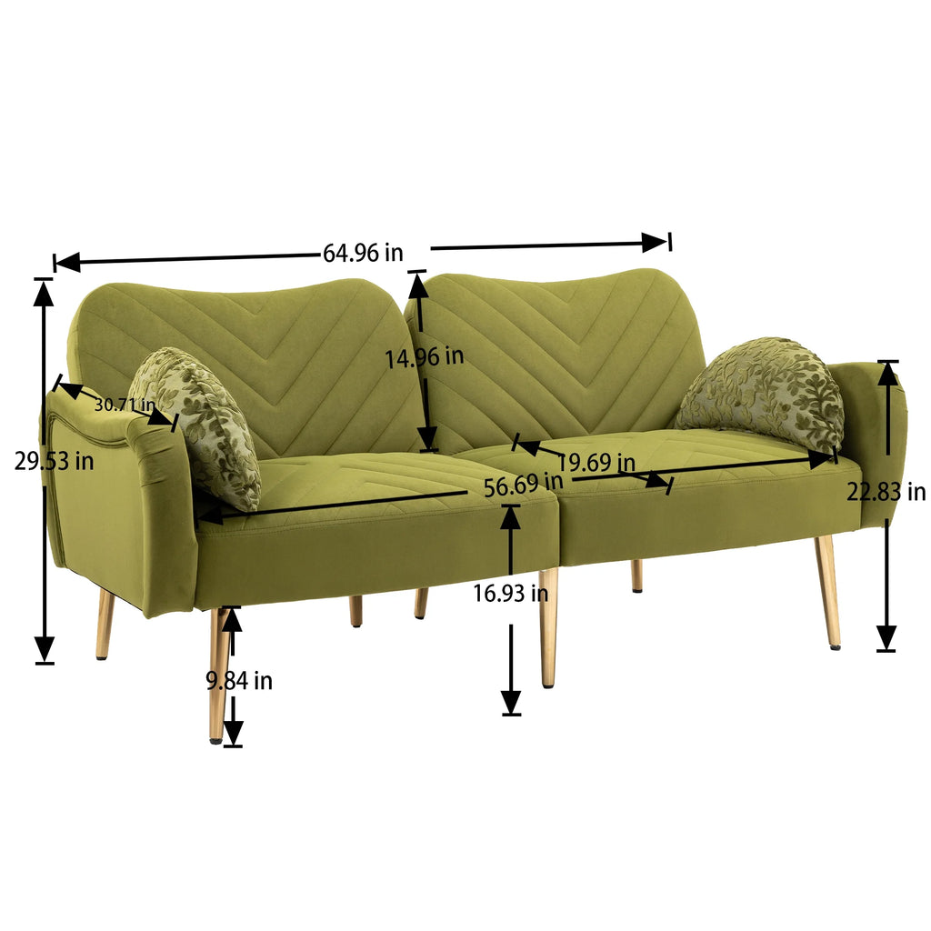 Velvet Love Seats Sofa with 2 Bolster Pillows F721