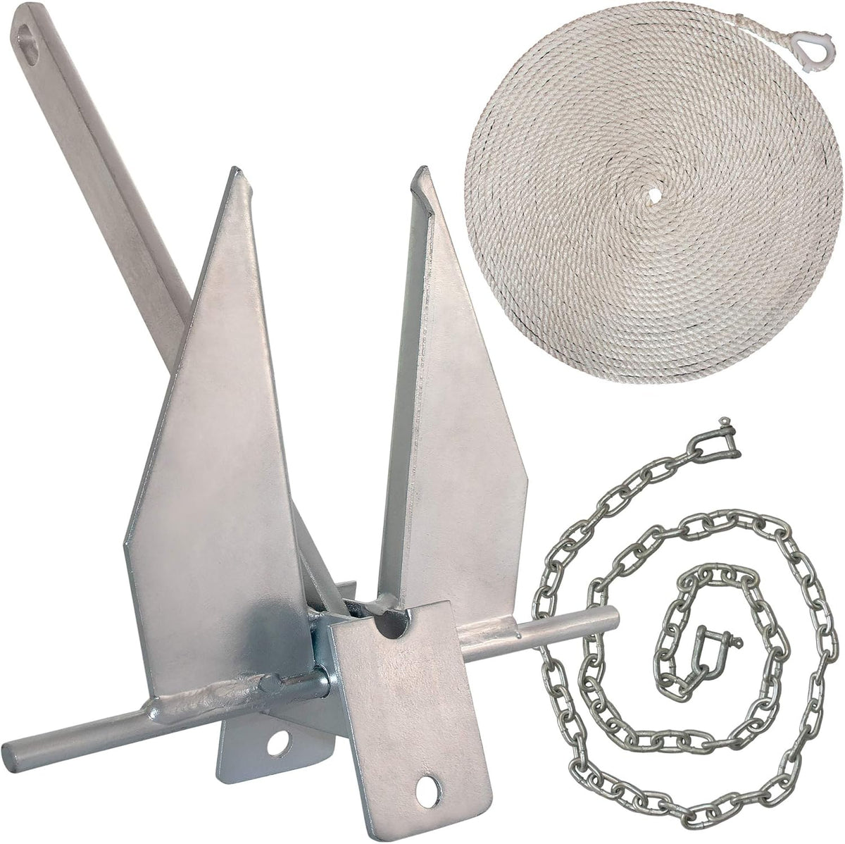 Galvanized Fluke Anchor Kit with Rope, Shackles, Chain for Boats 18-32ft R13128