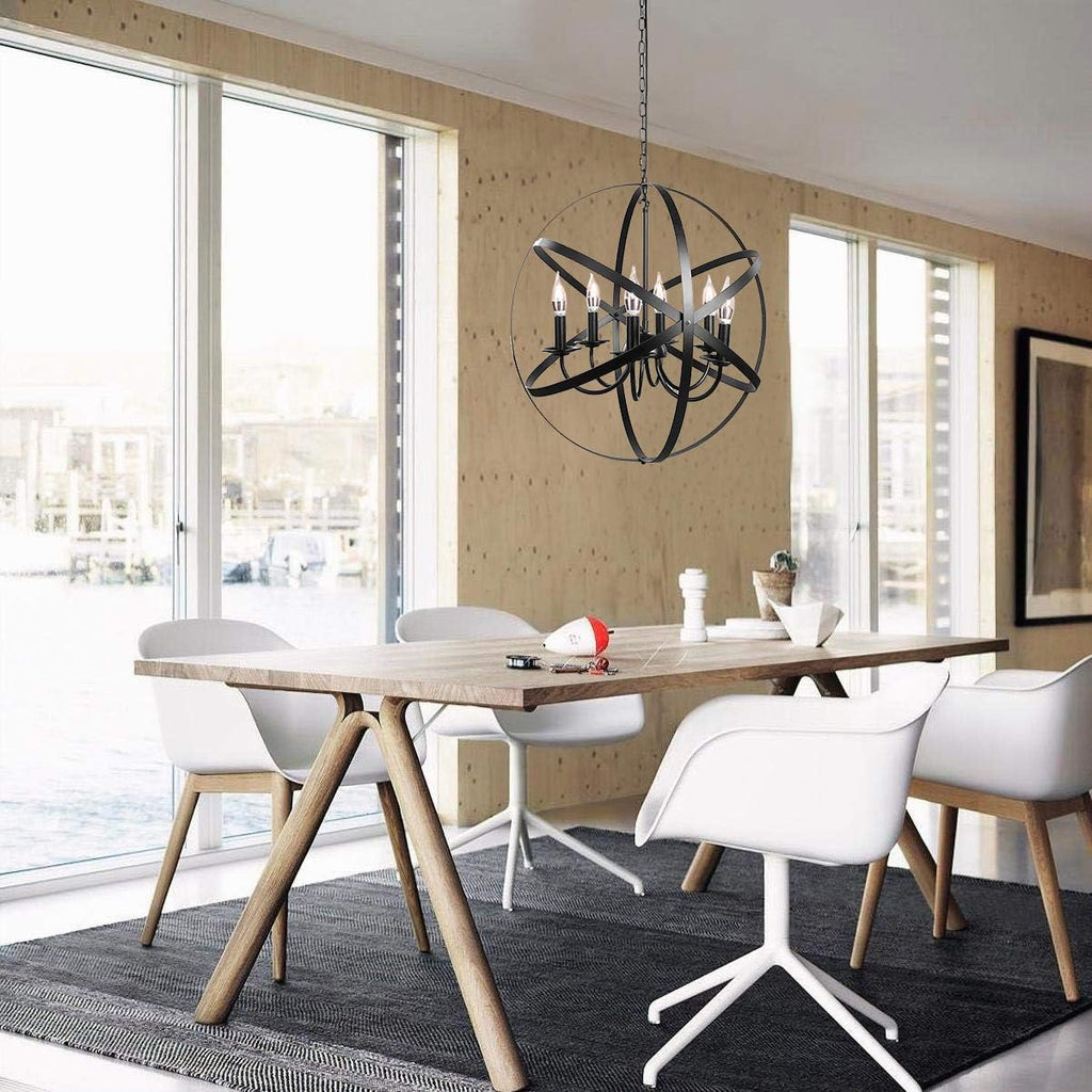 Black 6-Light Farmhouse Chandelier with Spherical Shade K667
