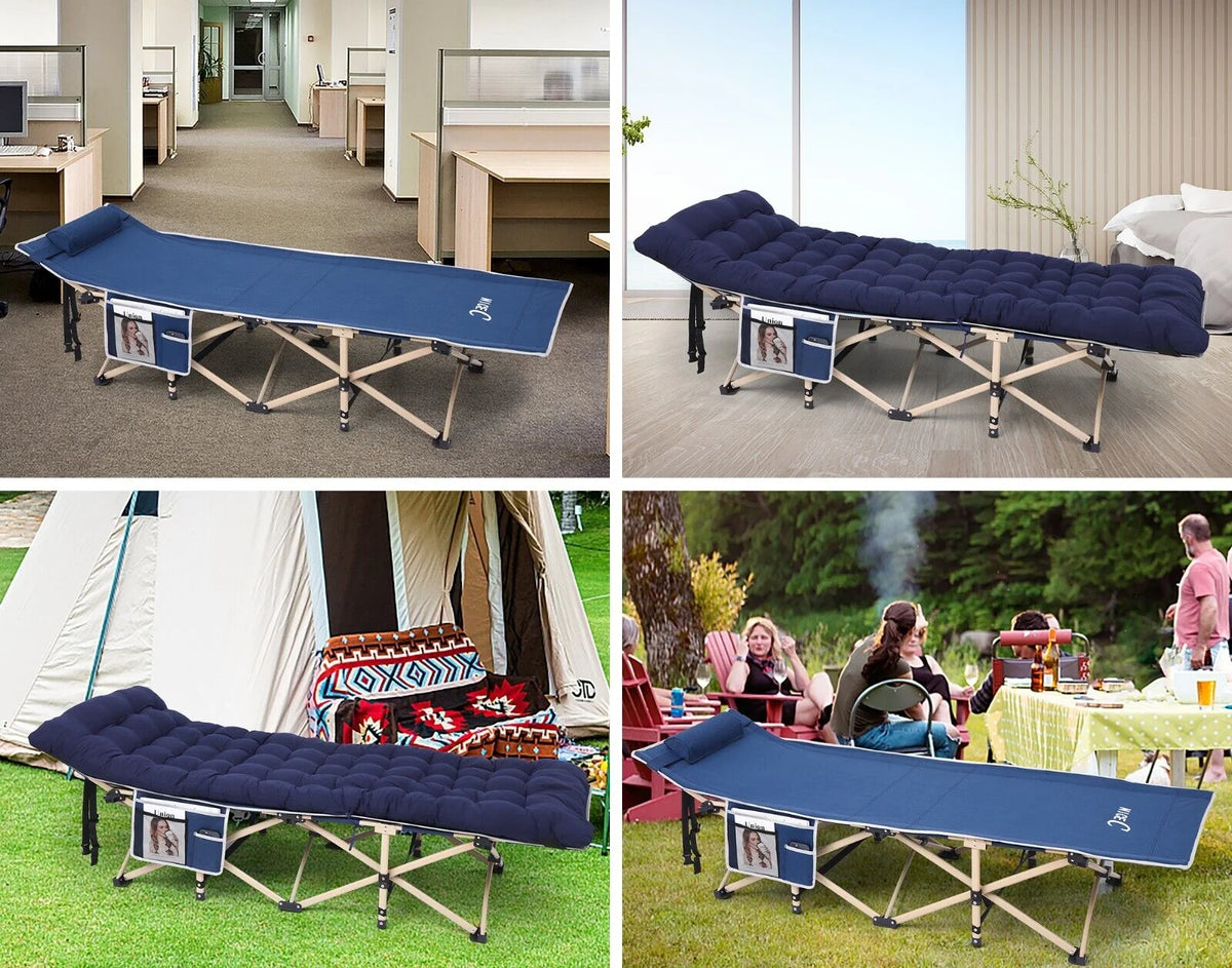Navyblue Folding Cot with Mattress and Carry Bag G3121