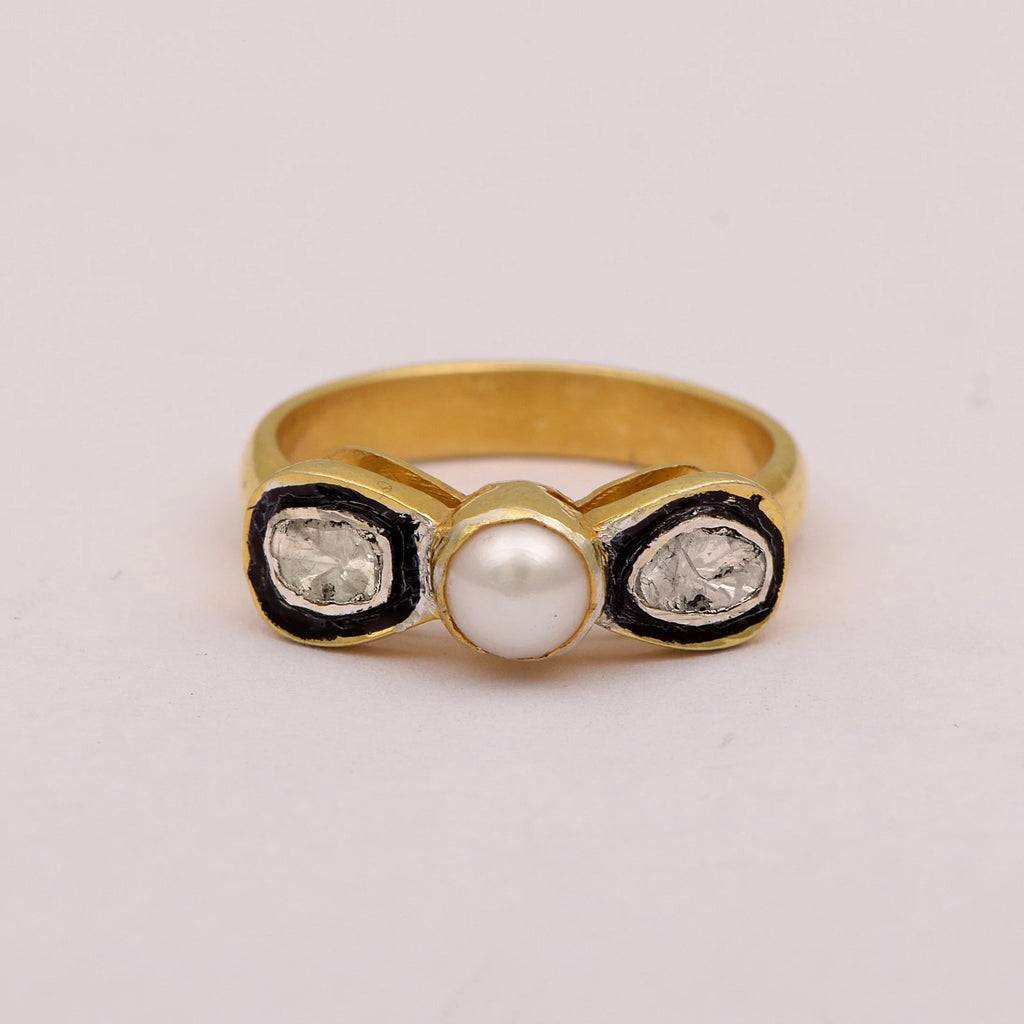 0.50 CTW Diamond Polki Ring 925 Sterling Silver with Black Enamel Z809080