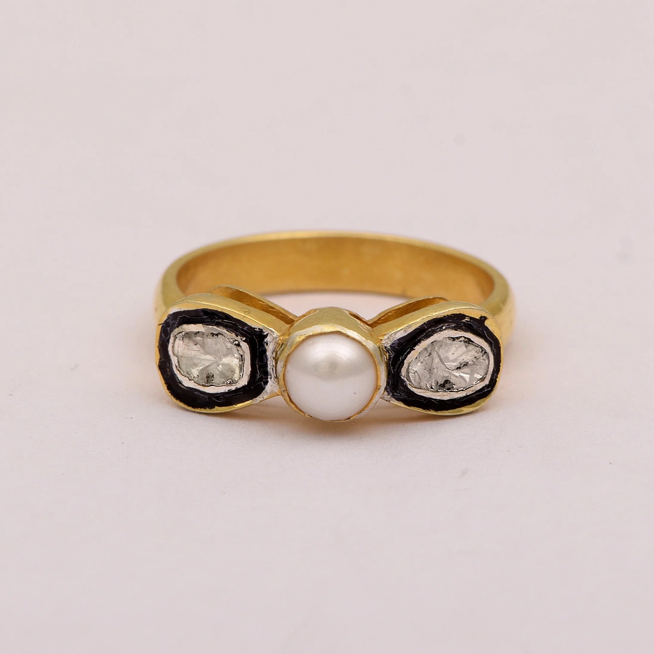 0.50 CTW Diamond Polki Ring 925 Sterling Silver with Black Enamel Z809080