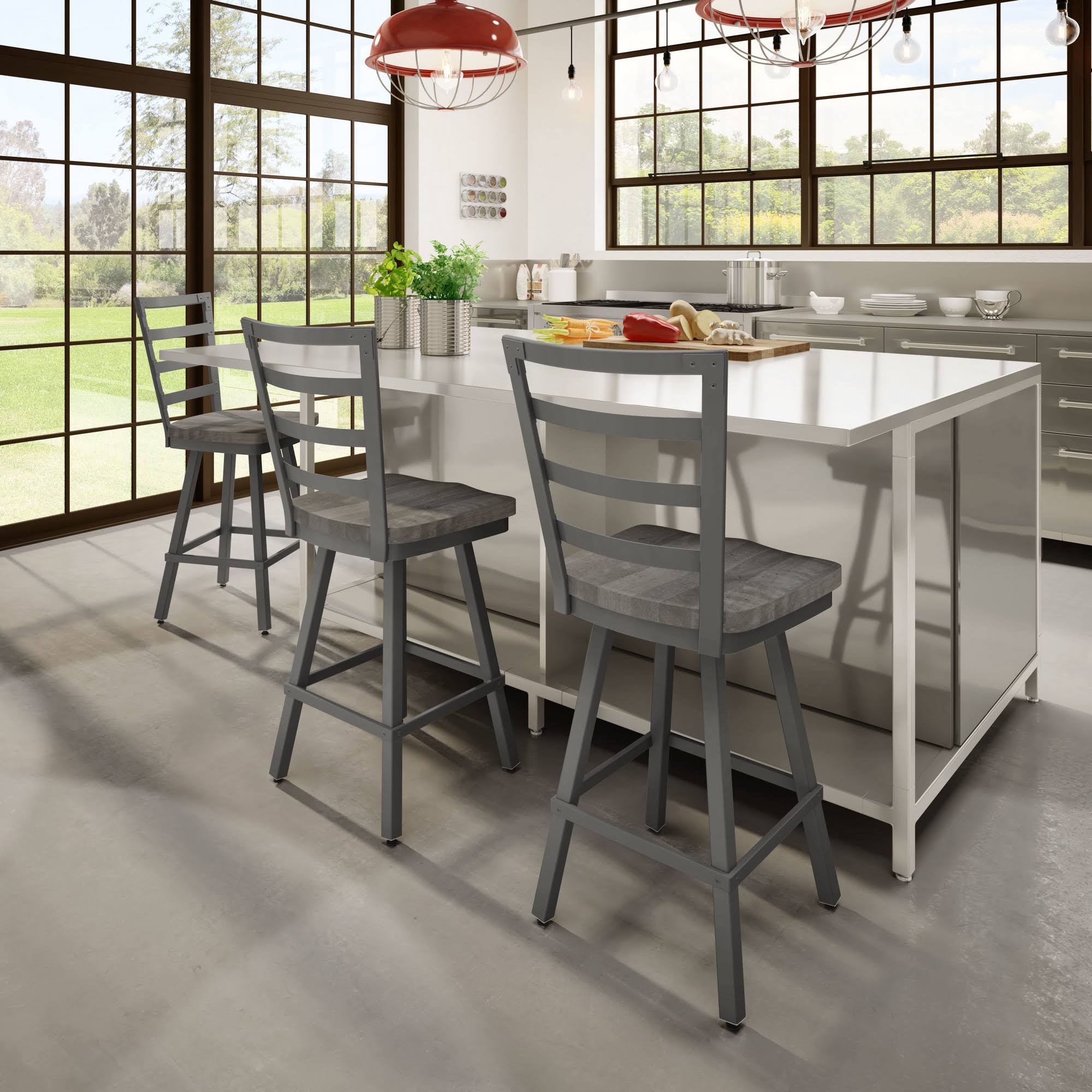 Gray Swivel Metal Counter Stool Q15423