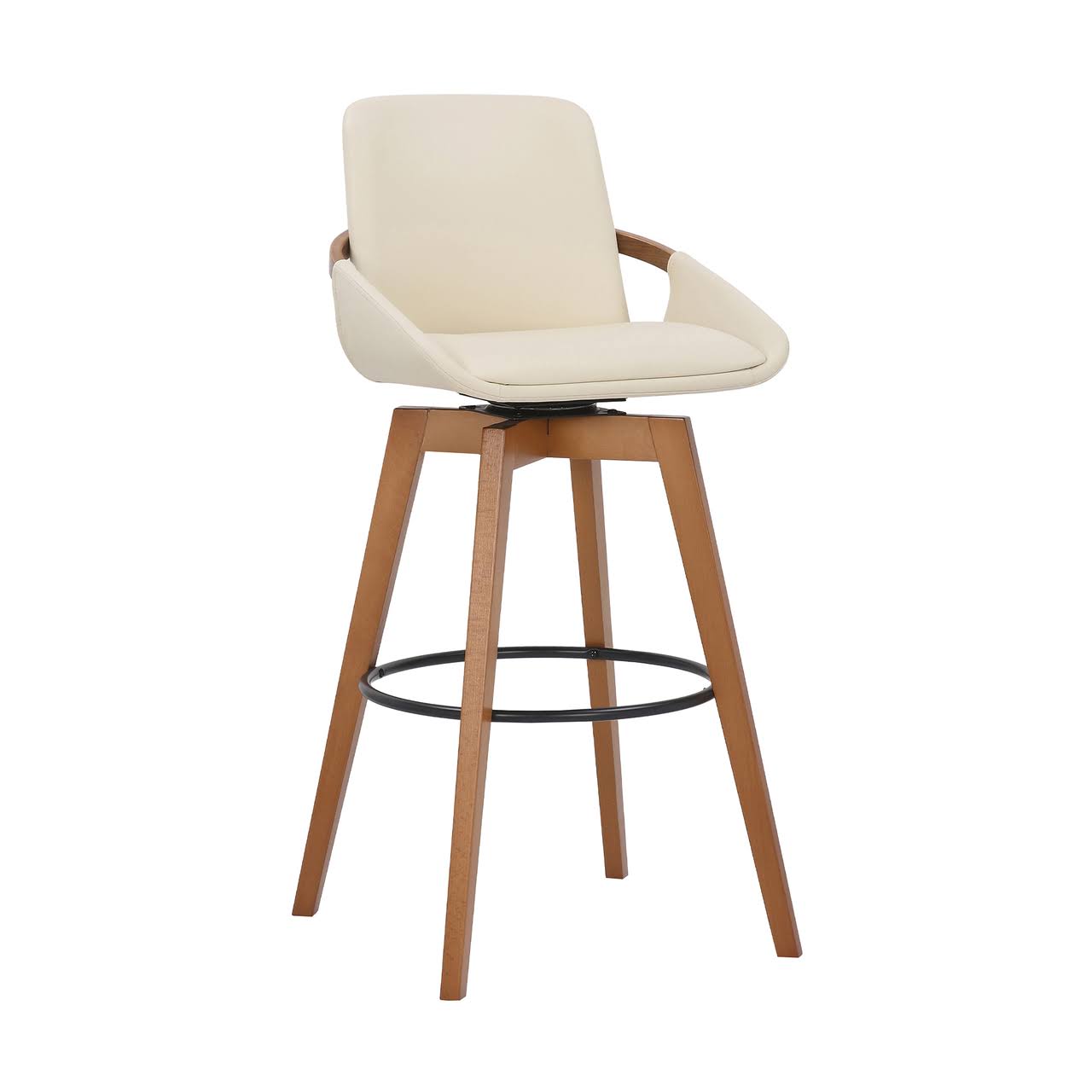 Cream Faux Leather Swivel Wood Bar Stool V913730