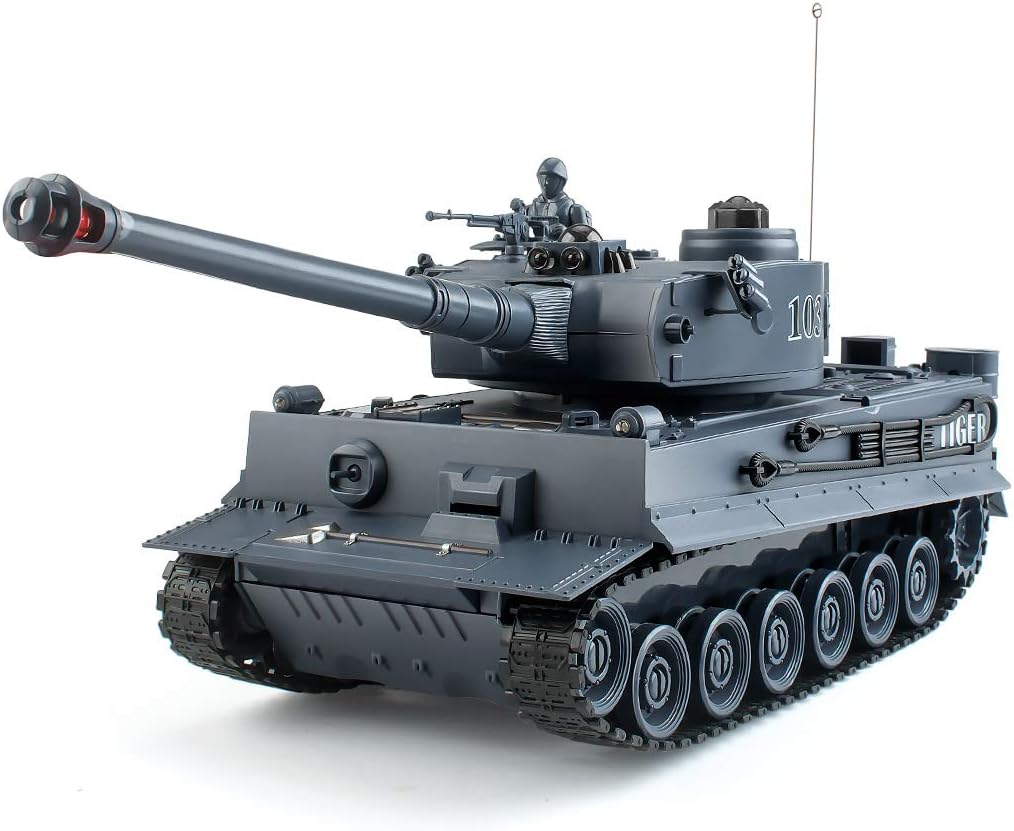 1:28 Remote Control Tank Toy with Sound and Light (Khaki) E6736