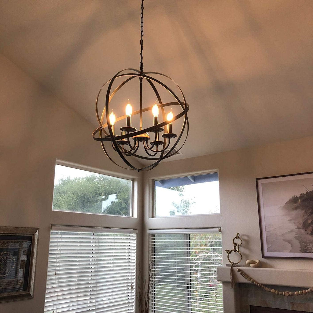 Black 6-Light Farmhouse Chandelier with Spherical Shade K667