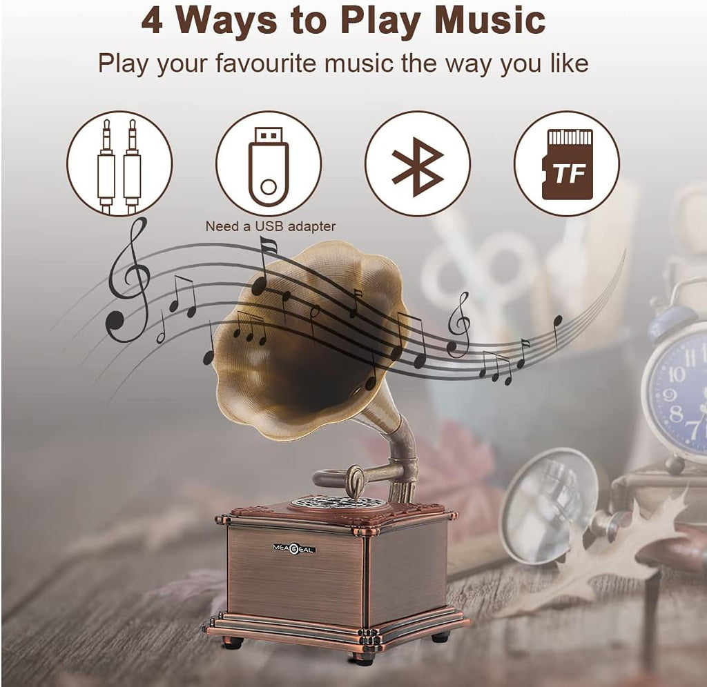 Mini Retro Bluetooth Speaker with Copper Horn Aluminum Body J2537