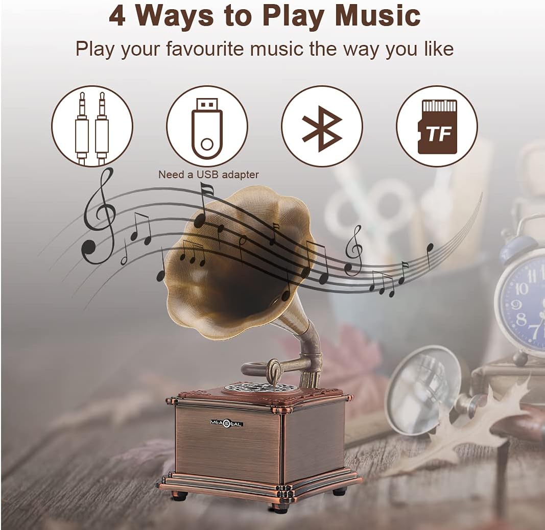 Mini Retro Bluetooth Speaker with Copper Horn Aluminum Body J2537