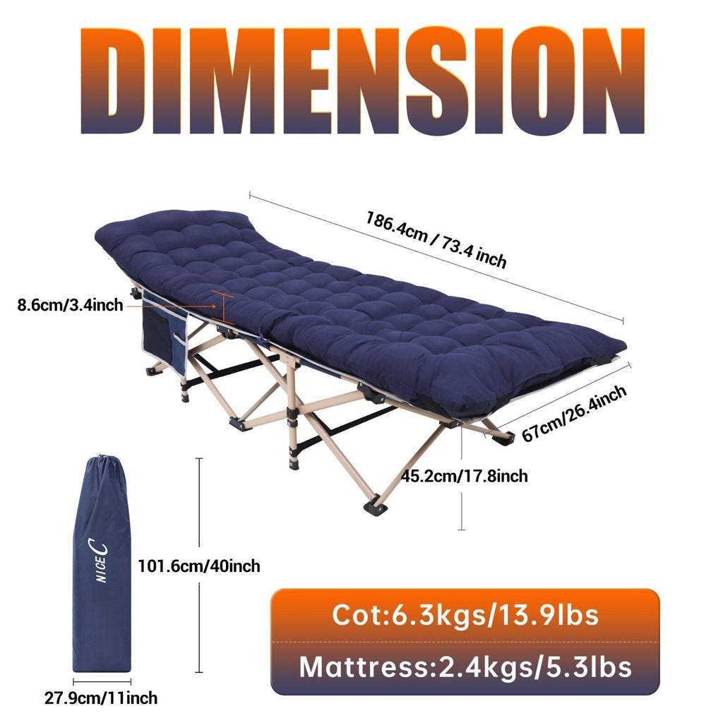 Navyblue Folding Cot with Mattress and Carry Bag G3121