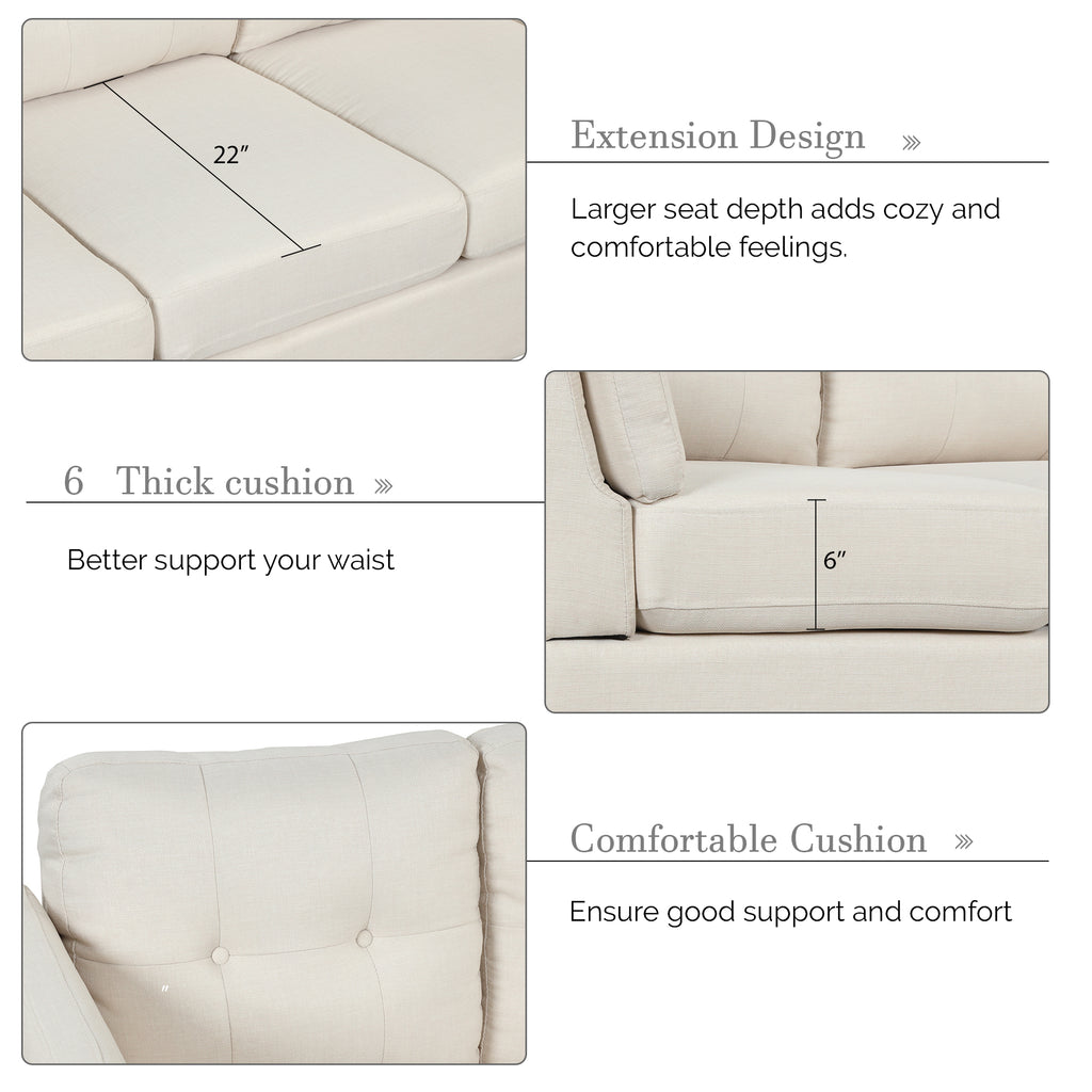 Beige Linen Fabric L-Shape Sectional Sofa with Chaise Lounge C832