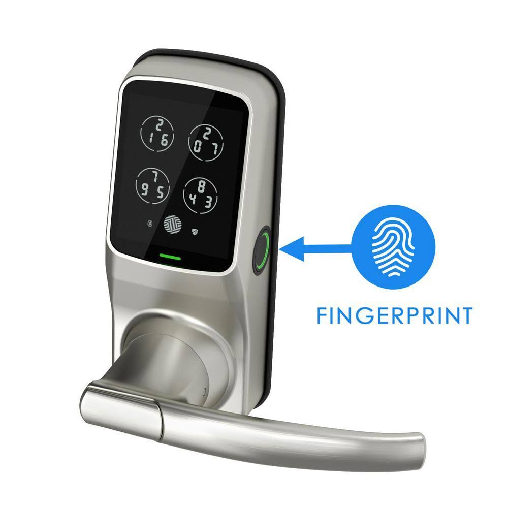 Satin Nickel Smart Touchscreen Door Latch Lock with Fingerprint and Bluetooth R4464