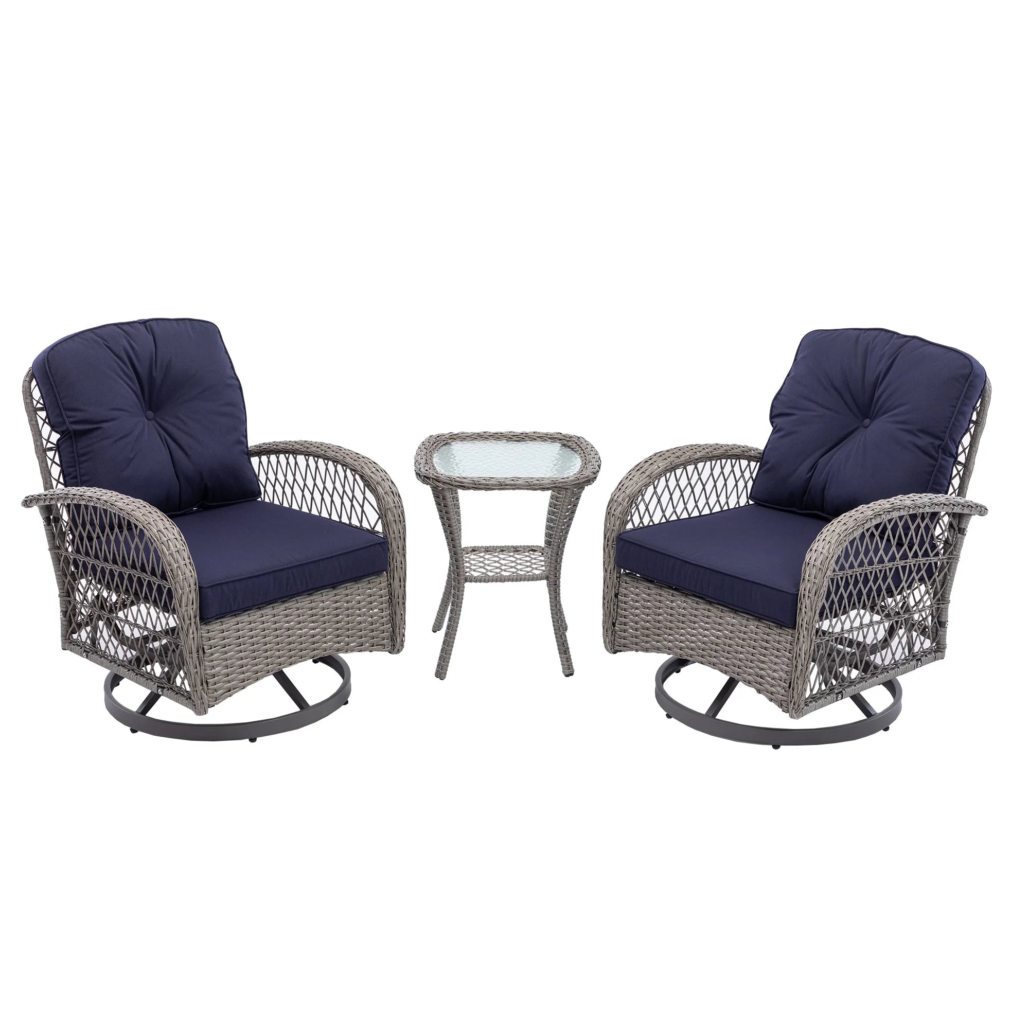 Navy Blue 3 Pc Outdoor Swivel Rocker Patio Chairs N40941