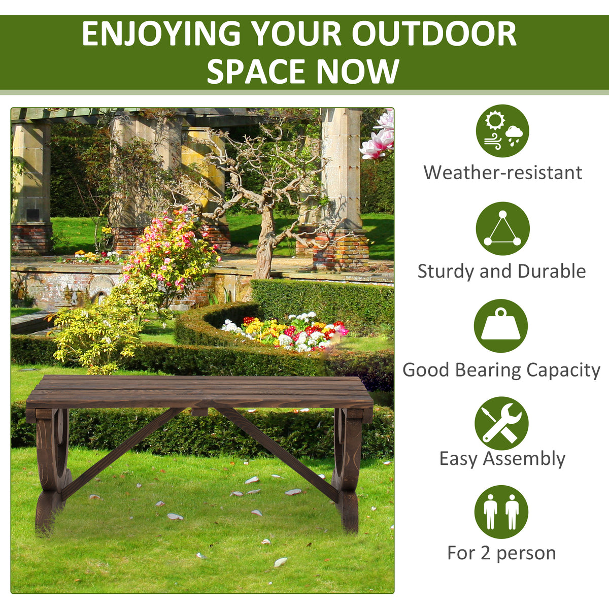 2-Person Wood Outdoor Garden Bench U60601