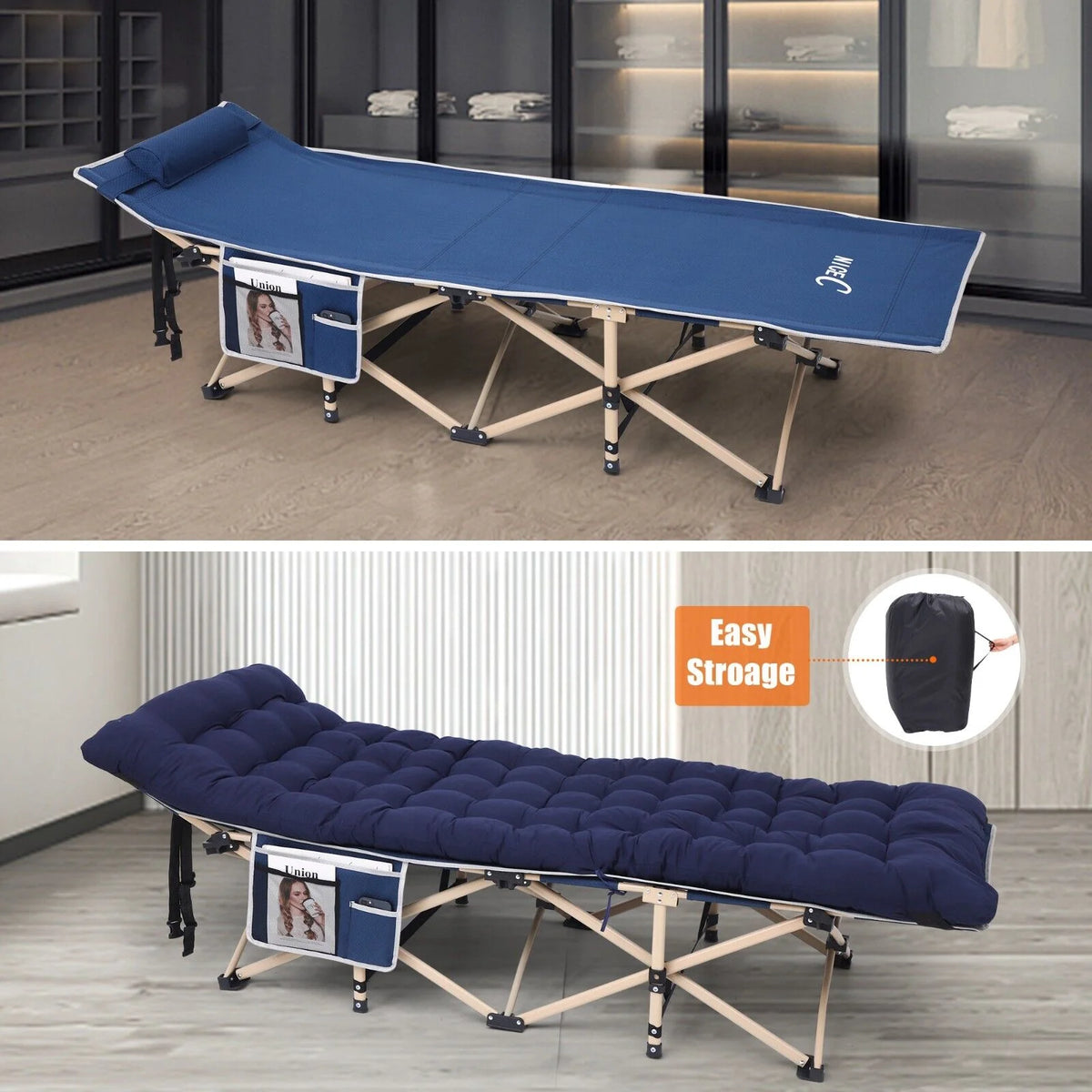 Navyblue Folding Cot with Mattress and Carry Bag G3121