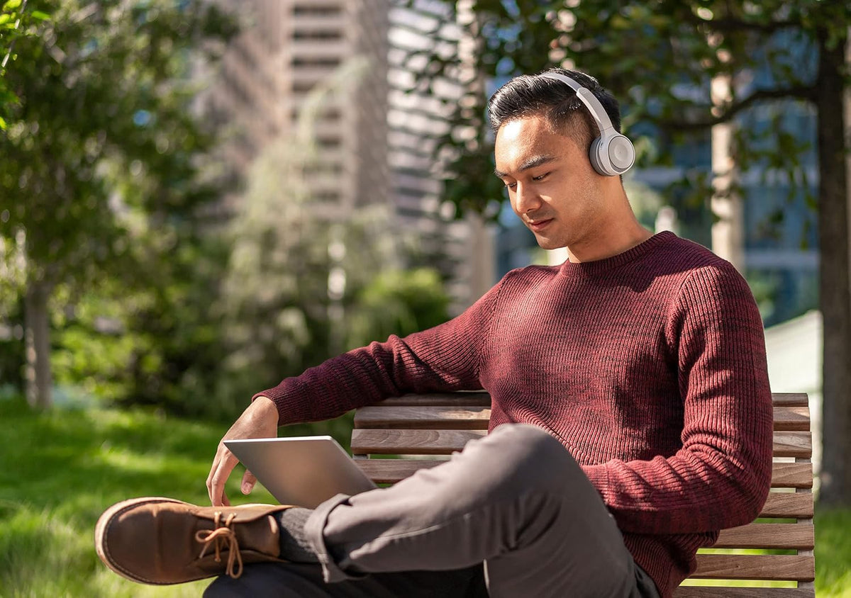 Wireless Dual On-Ear Bluetooth Headset with Case, USB-A HD Bluetooth Adapter, USB-A and 3.5mm Cables, Platinum J8572