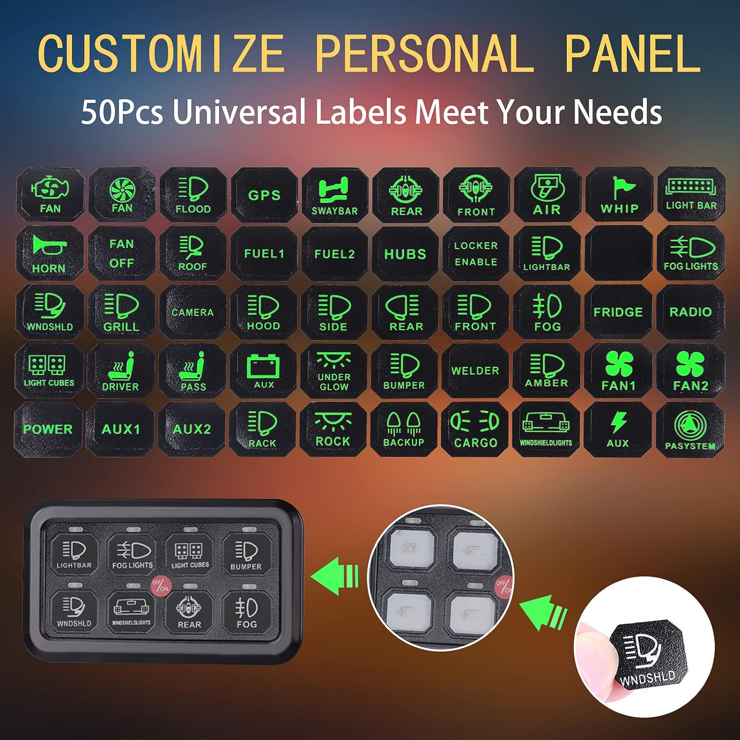 8 Gang Touch Switch Panel with Harness and Label Stickers E230449