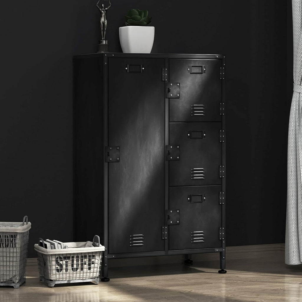 4 Door Lockable Black Metal Storage Cabinet with Shelves C105934