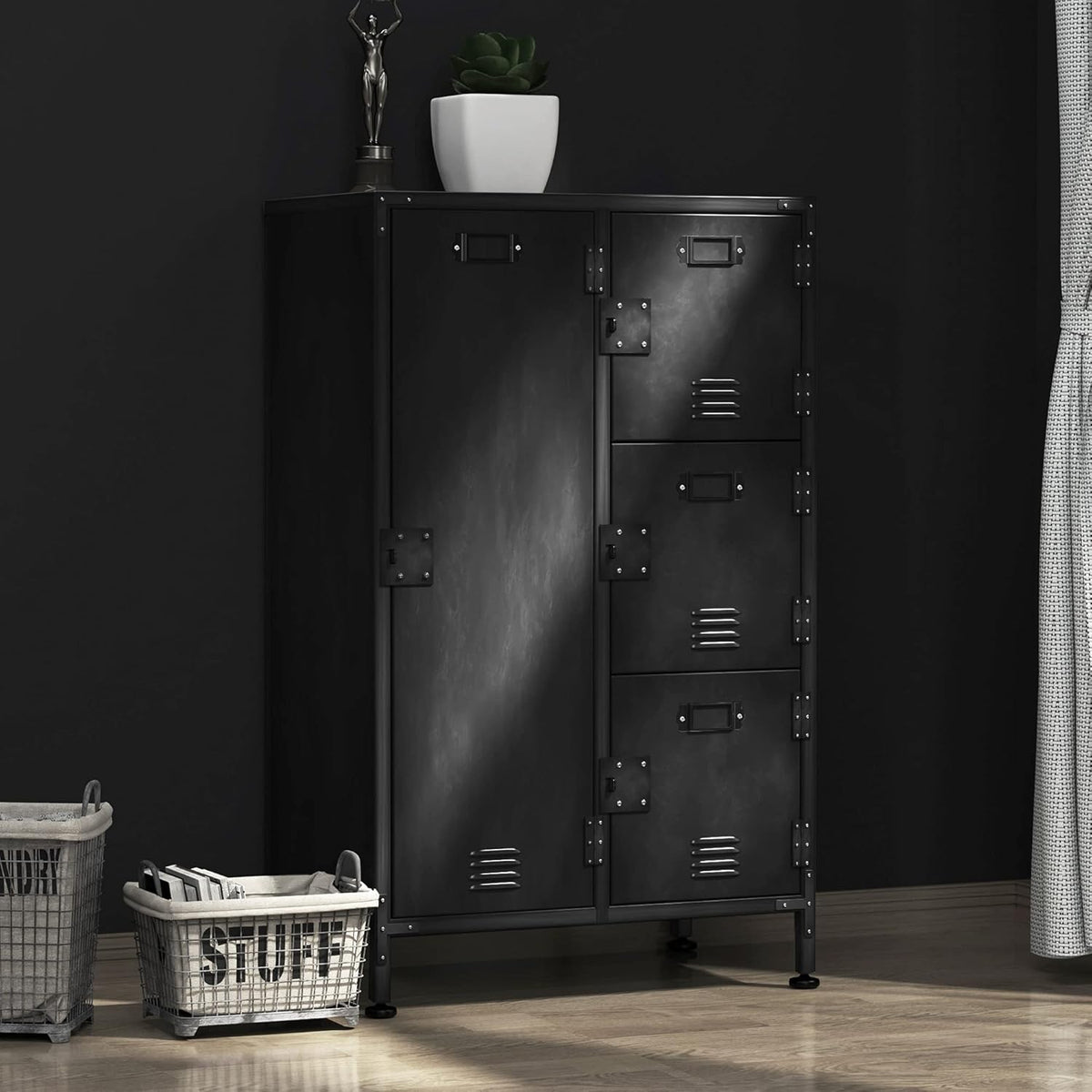 4 Door Lockable Black Metal Storage Cabinet with Shelves C105934
