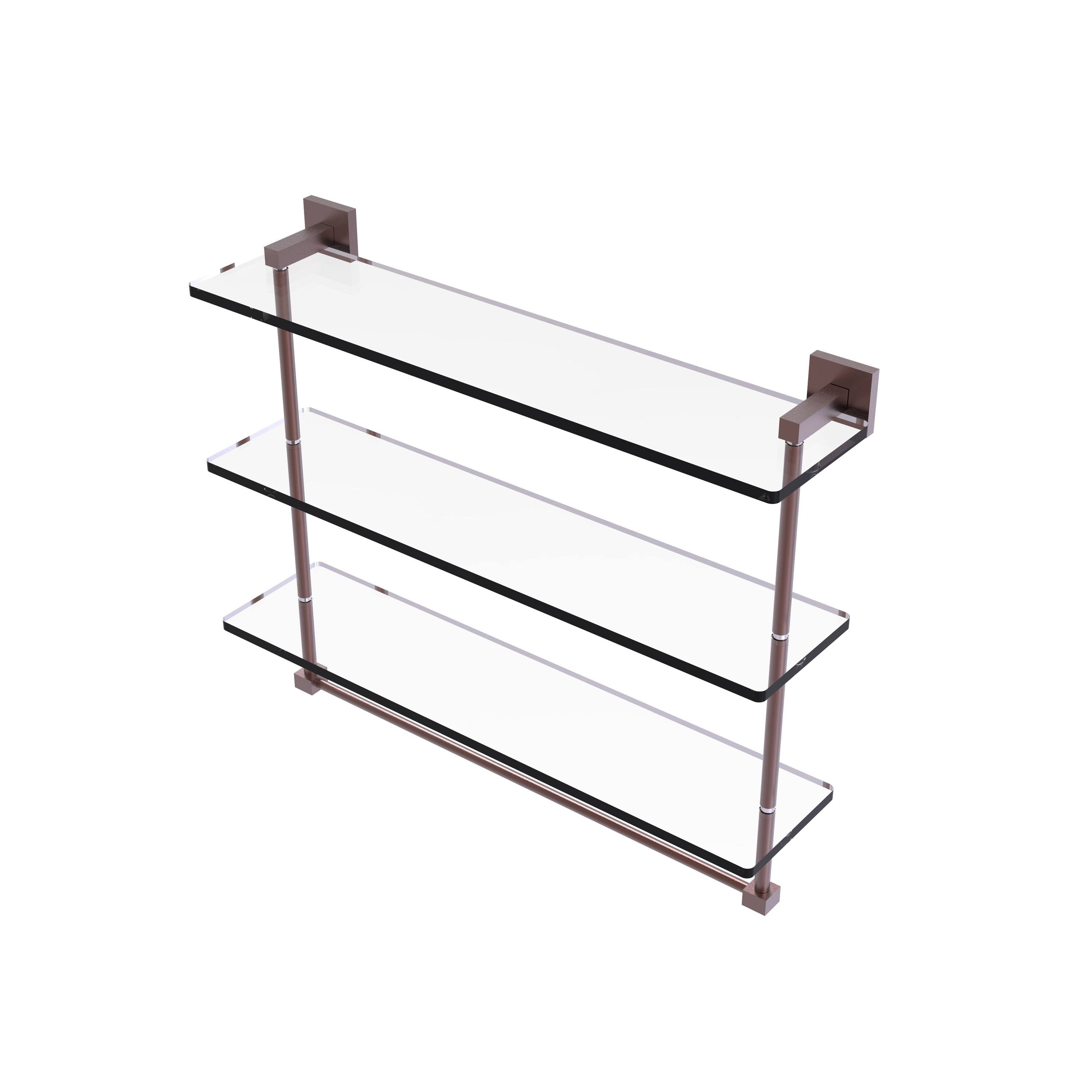 22 inch Triple Tiered Glass Shelf with Towel Bar Antique Copper R681