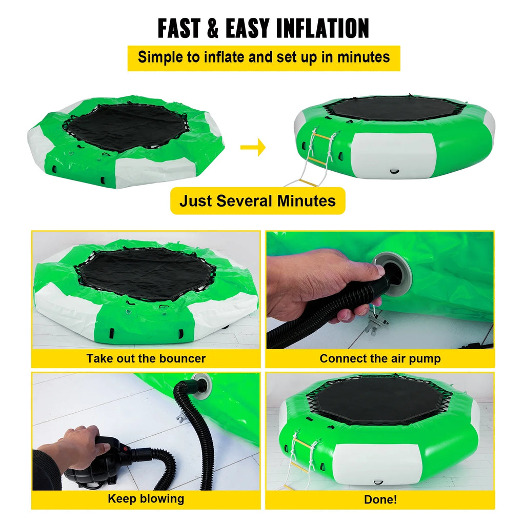 Inflatable Water Trampoline 10ft with Yellow Slide and 4-Step Ladder B37387