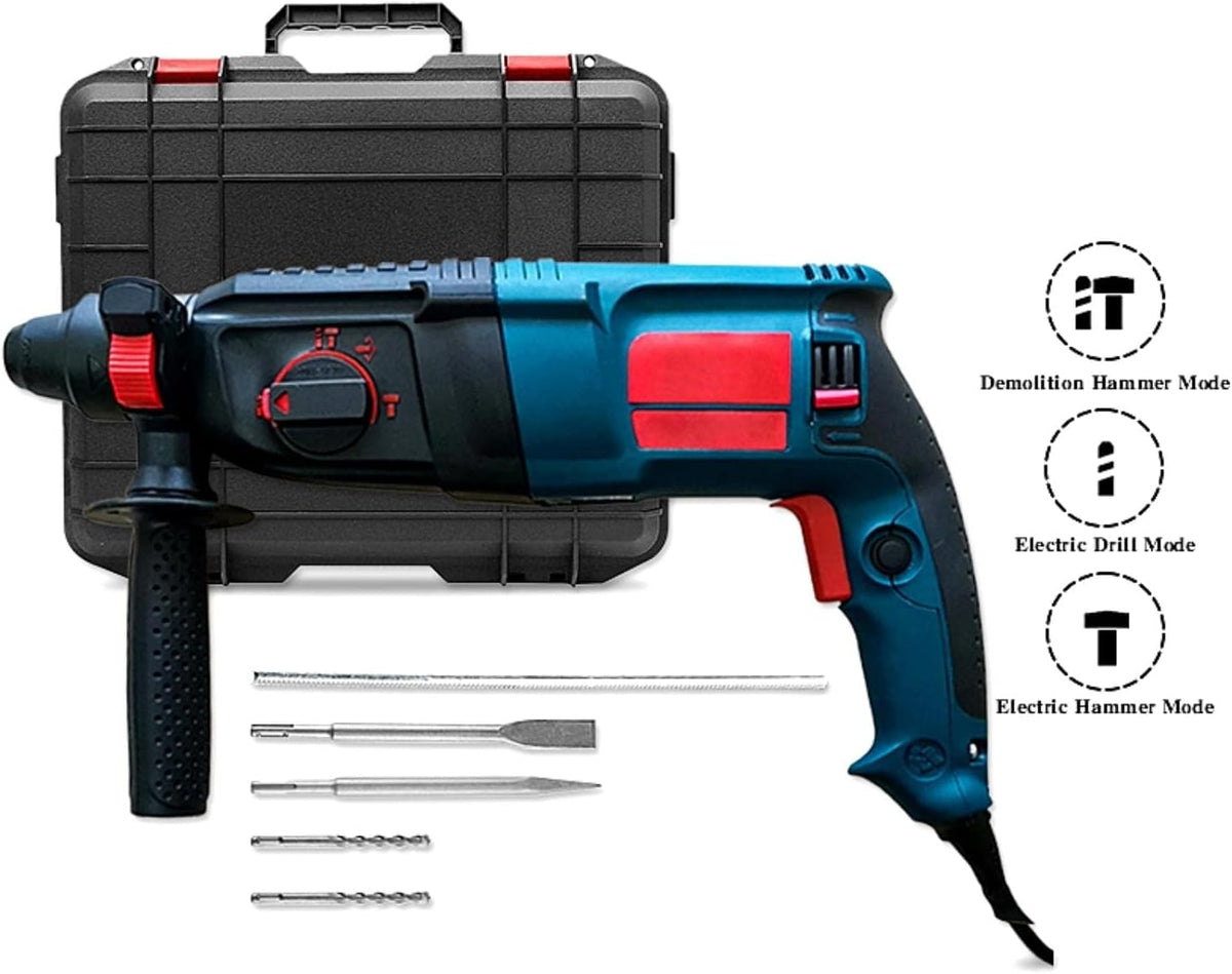 800W Corded SDS-Plus Rotary Hammer Drill with Carrying Case L188