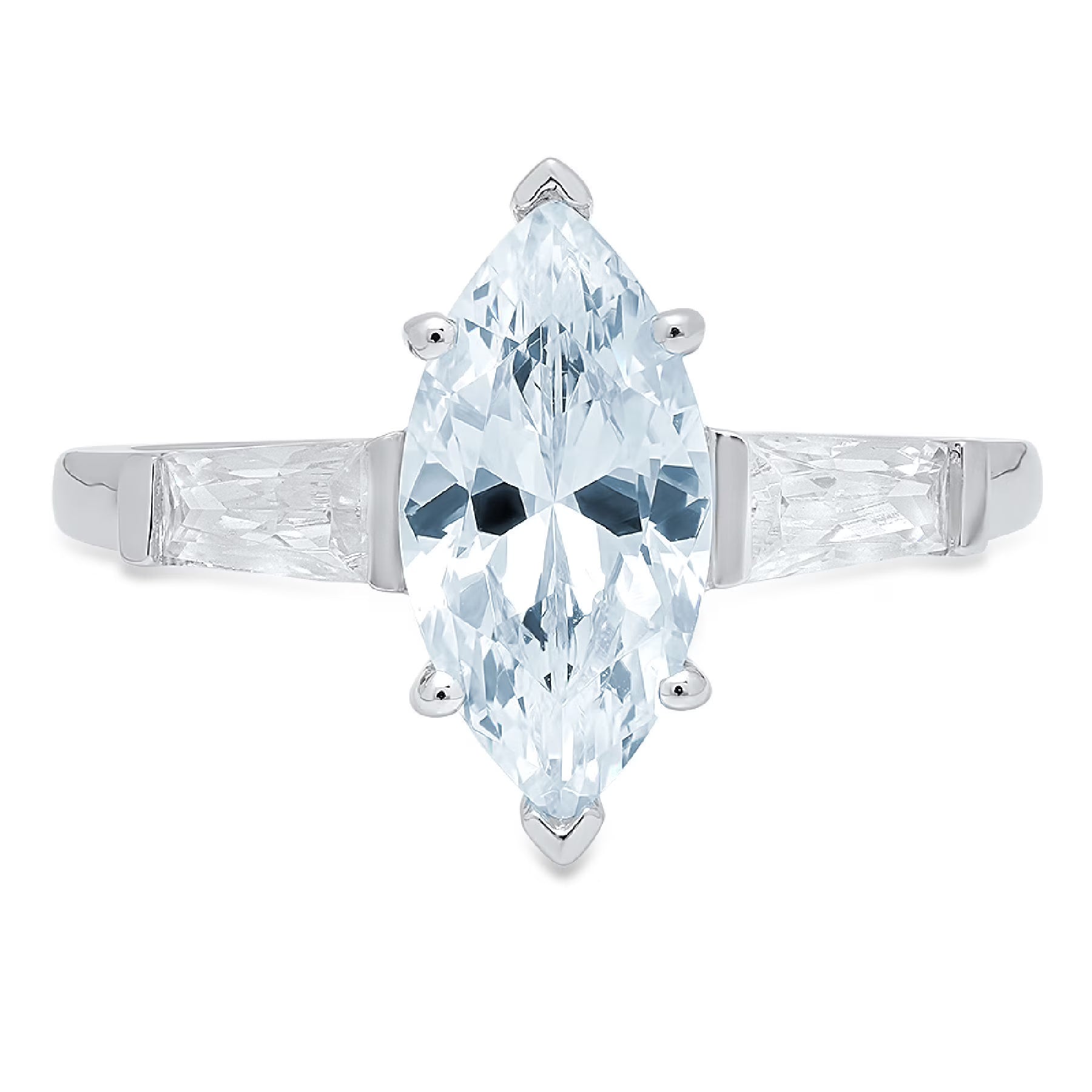 Marquise Cut Blue Simulated Diamond 18k White Gold Three-Stone Ring Size 10 A6868